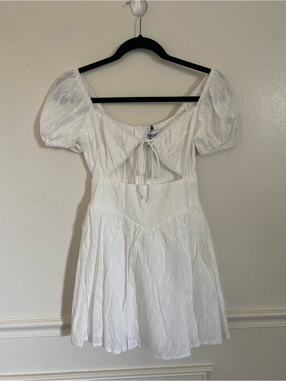 New Princess Polly White Puff-Sleeve Cutout Mini Dress